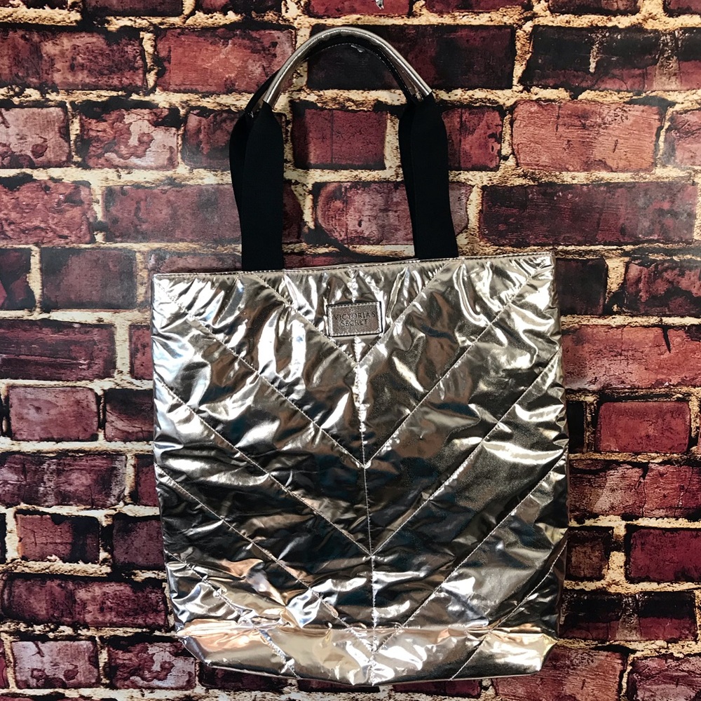 Victoria’s Secret rose gold chevron quilt tote bag